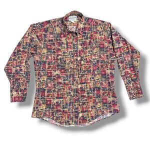Vintage 80s 90s Rockmount Ranch Wear Pearl Snap Western Shirt Pink Blue USA Sz M